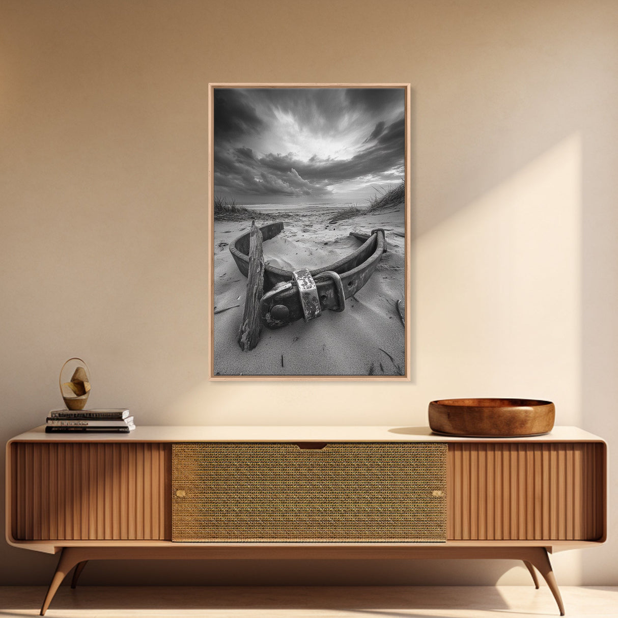 Coastal Relic, Rustic Sand Dunes, Weathered Wood, Canvas Print, Beach House Wall Art, Moody Ocean Decor, Fall Home Styling