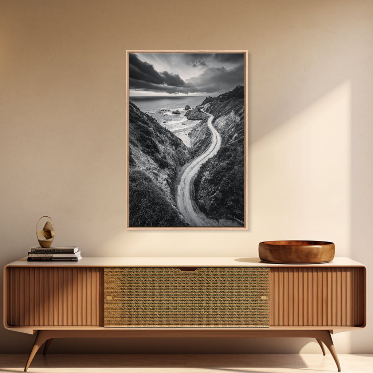 Coastal Road View, Cliffside Journey, Seaside Drive, Moody Landscape, Canvas Print, Living Room Art, Adventure Wall Art, Wanderlust Decor