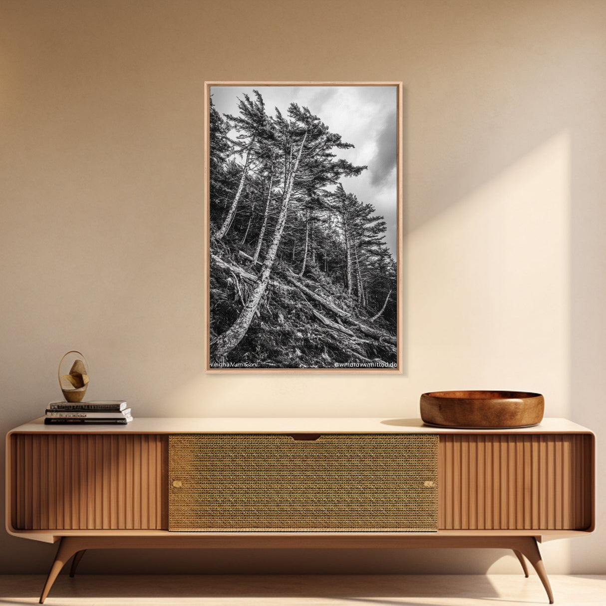 Windy Pines, Forest Landscape, Nature Photography, Framed Canvas Print, Rustic Wall Art, Cabin Decor, Minimalist Art, Fall Home Style