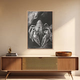 Lobster Close Up, Marine Life Art, Coastal Kitchen Decor, Monochrome Sea Animal, Framed Canvas Print, Ocean Wall Art, Nautical Print