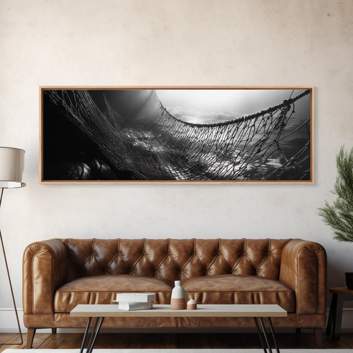 Deep Sea Net, Ocean Mood, Fisherman Style, Framed Canvas Print, Nautical Wall Art, Maritime Decor, Coastal Office Wall Art, Dark Ocean Print