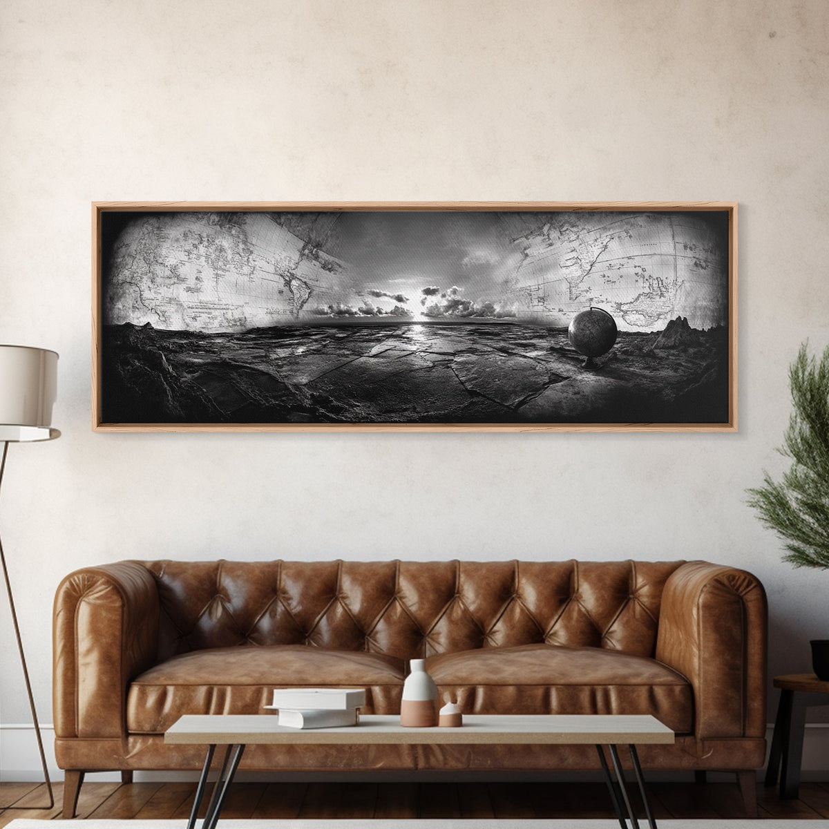 World Map, Globe Horizon, Explorer’s Dream, Canvas Print, Travel Wall Art, Surreal Photography, Study Room Adventure Decor
