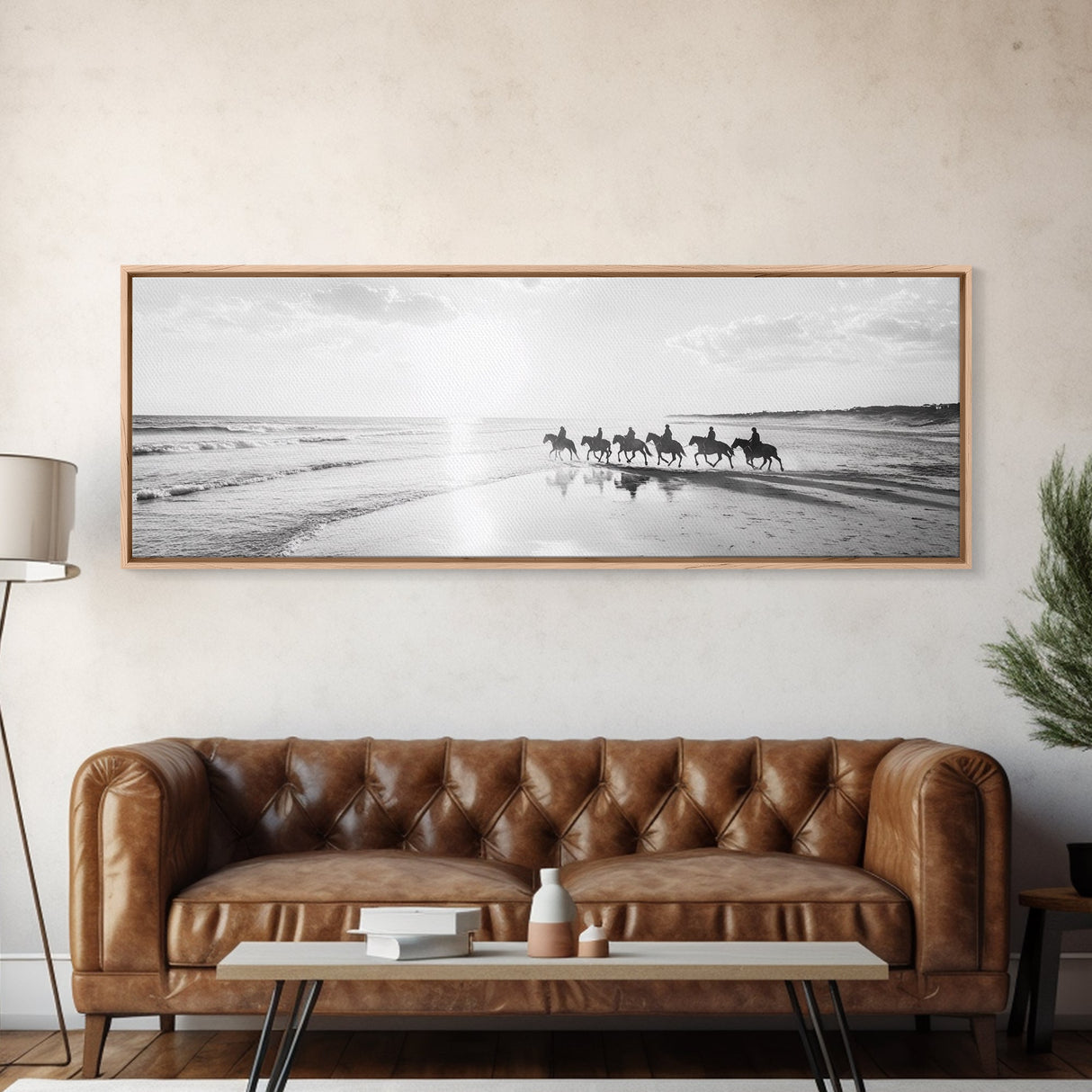 Beach Riders, Horseback Freedom, Seaside Journey, Canvas Print, Monochrome Wall Art, Coastal Living Room Decor, Nature Photography