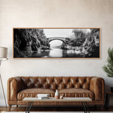 Stone Bridge, Forest River, Morning Mist, Canvas Print, Black and White Landscape, Nature Wall Art, Rustic Bathroom Art, Den Decor