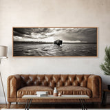 Bison River, Prairie Storm, American West, Framed Canvas Print, Rustic Nature Art, Fall Living Room Decor, Wildlife Photography