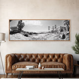 Desert Coast, Palm Ruins, Forgotten Beach, Framed Canvas Print, Surreal Photography, Boho Living Room Art, Coastal Wall Decor