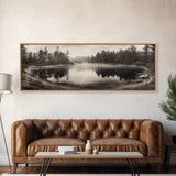 Misty Forest, Autumn Lake, Fog Reflections, Framed Canvas Print, cozy cabin decor, woodland living room art, rustic Fall photography