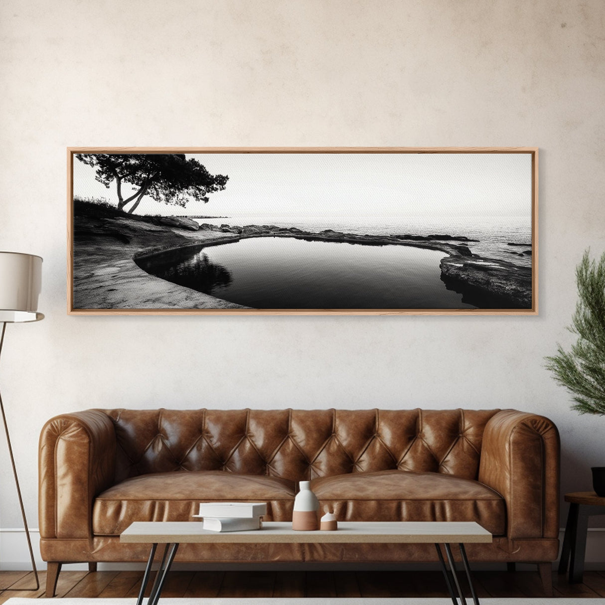 Seaside Pool, Nature Reflections, Calm Coastline, Canvas Print, minimalist zen wall art, spa bathroom decor, peaceful landscape photography