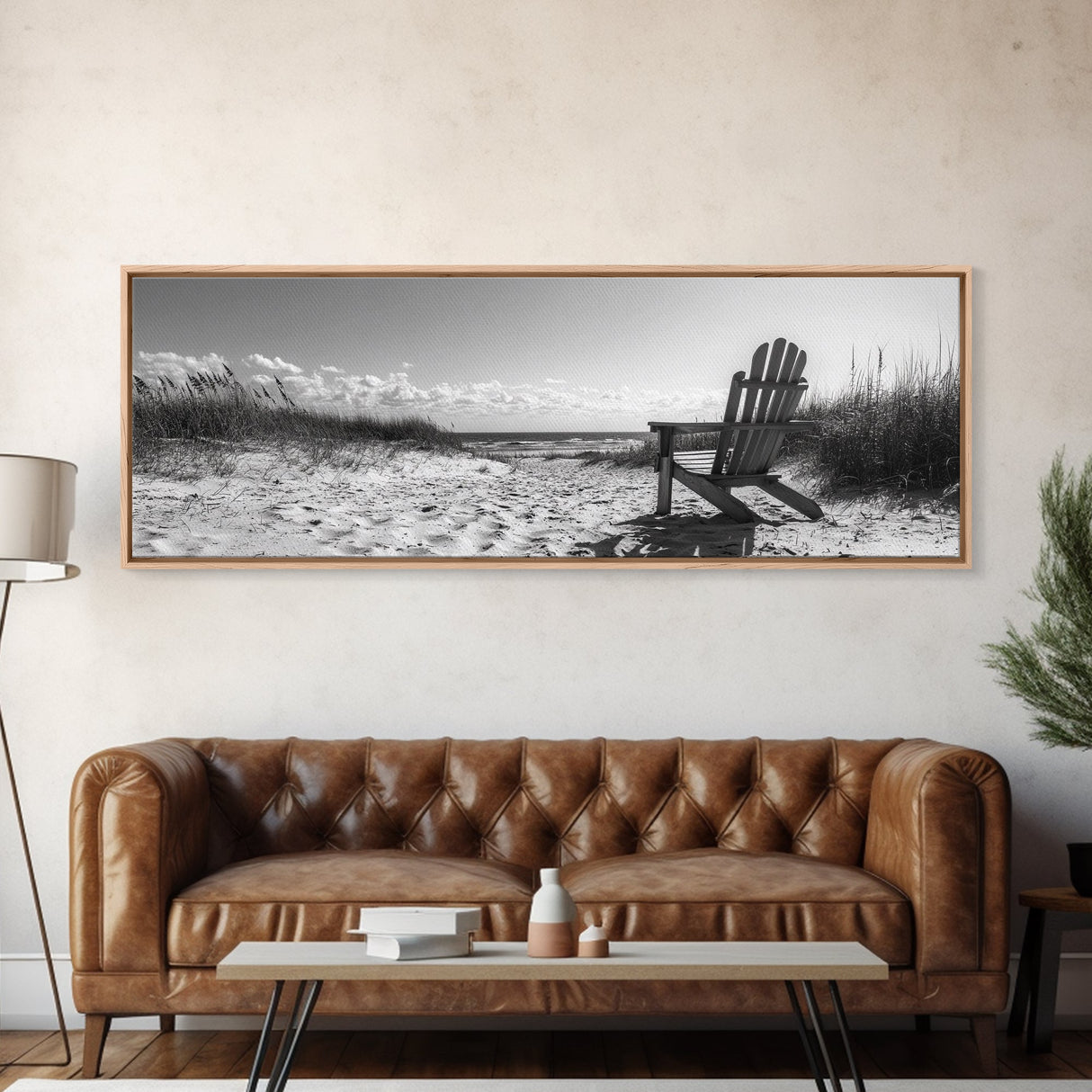 Sand Dunes, Beach Chair, Sea Grasses, Ocean Path, Framed Canvas Print, Coastal Wall Art, Relaxation Theme, Minimalist Beach House Decor