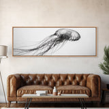 Jellyfish, Ocean Flow, Underwater Beauty, Canvas Print, Marine life wall decor, Coastal bathroom art, Minimalist ocean art, Black and white