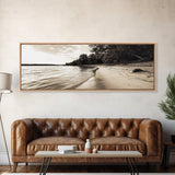 Sandy Beach, Serene Coastline, Nature Shoreline, Framed Canvas Print, Neutral Minimal Art, Bedroom Wall Art, Sepia Landscape Decor