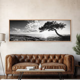 Lone Tree, Coastal Sunset, Ocean Horizon, Framed Canvas Print, Tranquil Landscape Art, Meditation Room Wall Art, Nature Zen Decor
