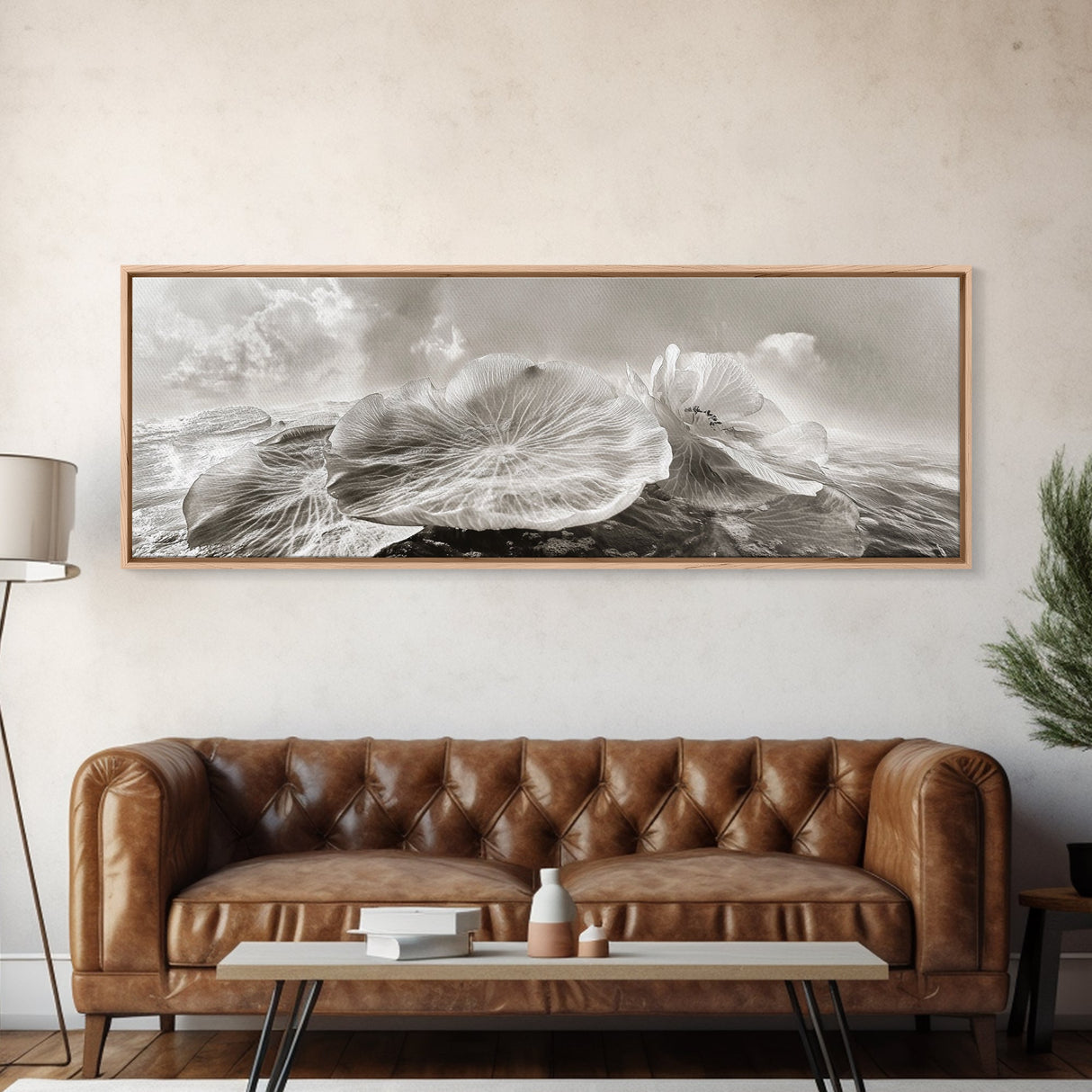 Lotus Bloom Abstract, Water Petals Art, Nature Floral Zen, Framed Canvas Print, Bathroom Wall Art, Minimalist Spa Decor, Beach Wall Decor