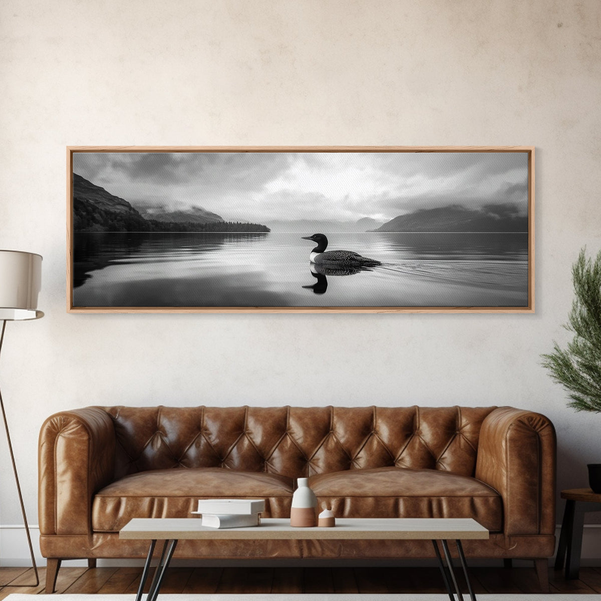 Loon Lake, Misty Reflection, Quiet Morning, Framed Canvas Print, Cabin Wall Art, Nature Lover Gift, Rustic Lakehouse Decor