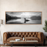 Loon Lake, Misty Reflection, Quiet Morning, Framed Canvas Print, Cabin Wall Art, Nature Lover Gift, Rustic Lakehouse Decor