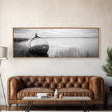 Coastal Buoy, Still Waters, Nautical Calm, Framed Canvas Print, Lakeside Bathroom Art, Maritime Style, Rustic Ocean Decor