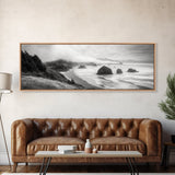 Pacific Coast, Misty Cliffs, Ocean Rocks, Moody Beach Scene, Canvas Print, Modern Nature Decor, Living Room Wall Art, Coastal Landscape