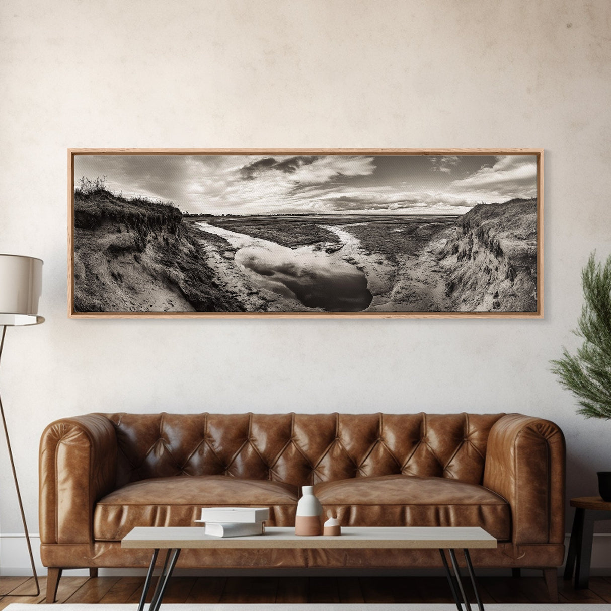 Marsh Landscape, Coastal Grasslands, Autumn Earth Tones, Framed Canvas Print, Fall Wall Art, Farmhouse Style, Rustic Entryway Decor