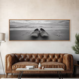 Woven Shoes, Coastal Walk, Ocean Breeze, Boho Style, Framed Canvas Print, Entryway Wall Art, Minimalist Beach Art, Seashore Photography
