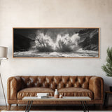 Ocean Splash, Powerful Wave Crash, Coastal Energy Wall Art, Framed Canvas Print, Modern Beach House Decor, Dynamic Living Room Art