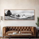 Rocky Coastline Mist, Ocean Cliffs, Foggy Seascape, Moody Decor, Canvas Print, Coastal Wall Art, Nature Photography, Living Room Decor
