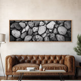 Zen Stones, Nature Texture, River Rock Closeup, Minimalist Photography, Framed Canvas Print, Spa Bathroom Wall Art, Modern Black White
