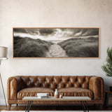 Sandy Dune Path, Grassy Trail, Seaside Journey, Beach Nature Scene, Framed Canvas Print, Minimalist Wall Art, Autumn Coastal Decor