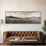 Golden Prairie, Mountain Horizon, Rustic Calm, Canvas Print, Fall Wall Art, Country Living Room Decor, Neutral Tones Photography