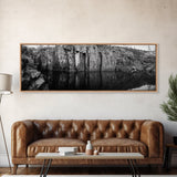 Quarry Wall, Rocky Cliff, Natural Reflection, Still Water, Framed Canvas Print, Industrial Wall Art, Man Cave Decor, Rustic Landscape Art