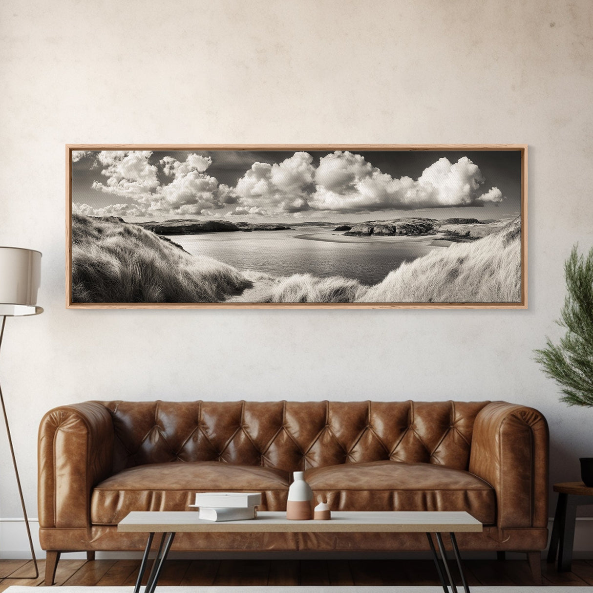 Misty Lake, Peaceful Shore, Cloud Reflections, Canvas Print, Black and White Nature Art, Coastal Landscape, Bedroom Wall Art, Minimalist Decor