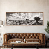 Vineyard Rows, Sunny Fields, Cloudy Sky, Canvas Print, Rustic Country Decor, Dining Room Wall Art, Wine Country Landscape, Farmhouse Style