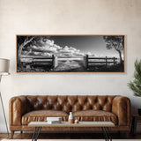 Wooden Fence, Open Field, Cloud Horizon, Framed Canvas Print, Country Landscape Photography, Entryway Wall Art, Farmhouse Autumn Decor