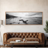 Snake On Beach, Coastal Wildlife, Dramatic Black and White, Framed Canvas Print, Nature Wall Art, Minimalist Decor, Office Statement Art