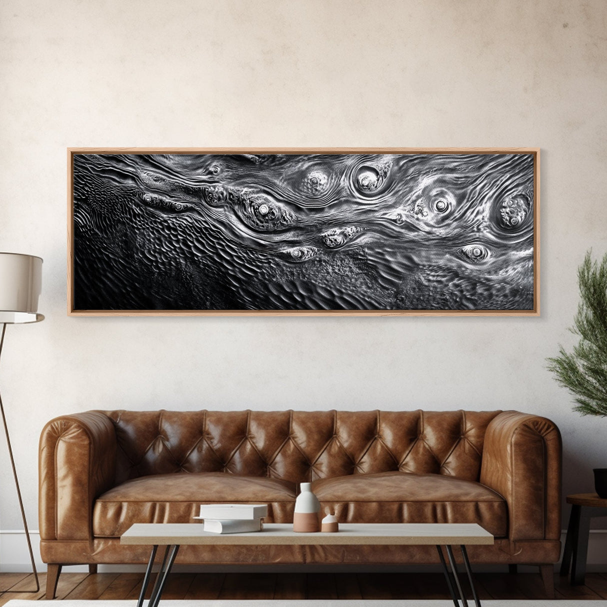 Liquid Texture Waves, Abstract Water Photography, Monochrome Art, Framed Canvas Print, Modern Living Room Wall Art, Nature-Inspired Decor