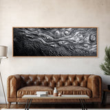 Liquid Texture Waves, Abstract Water Photography, Monochrome Art, Framed Canvas Print, Modern Living Room Wall Art, Nature-Inspired Decor