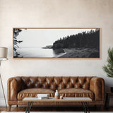 Forest Cliffs, Quiet Bay, Monochrome Coast, Canvas Print, Nature Photography, Modern Rustic Wall Art, Entryway or Office Decor