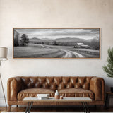 Mountain Valley, Country Road, Rural Home, Framed Canvas Print, Farmhouse Wall Art, Living Room Decor, Autumn Country Landscape