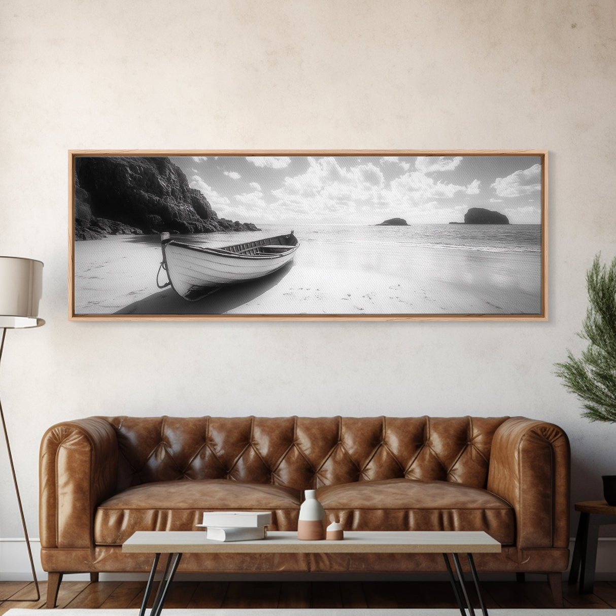 Rowboat, Sandy Cove, Island View, Canvas Print, Coastal Photography, Minimalist Beach Decor, Serene Bathroom or Bedroom Wall Art