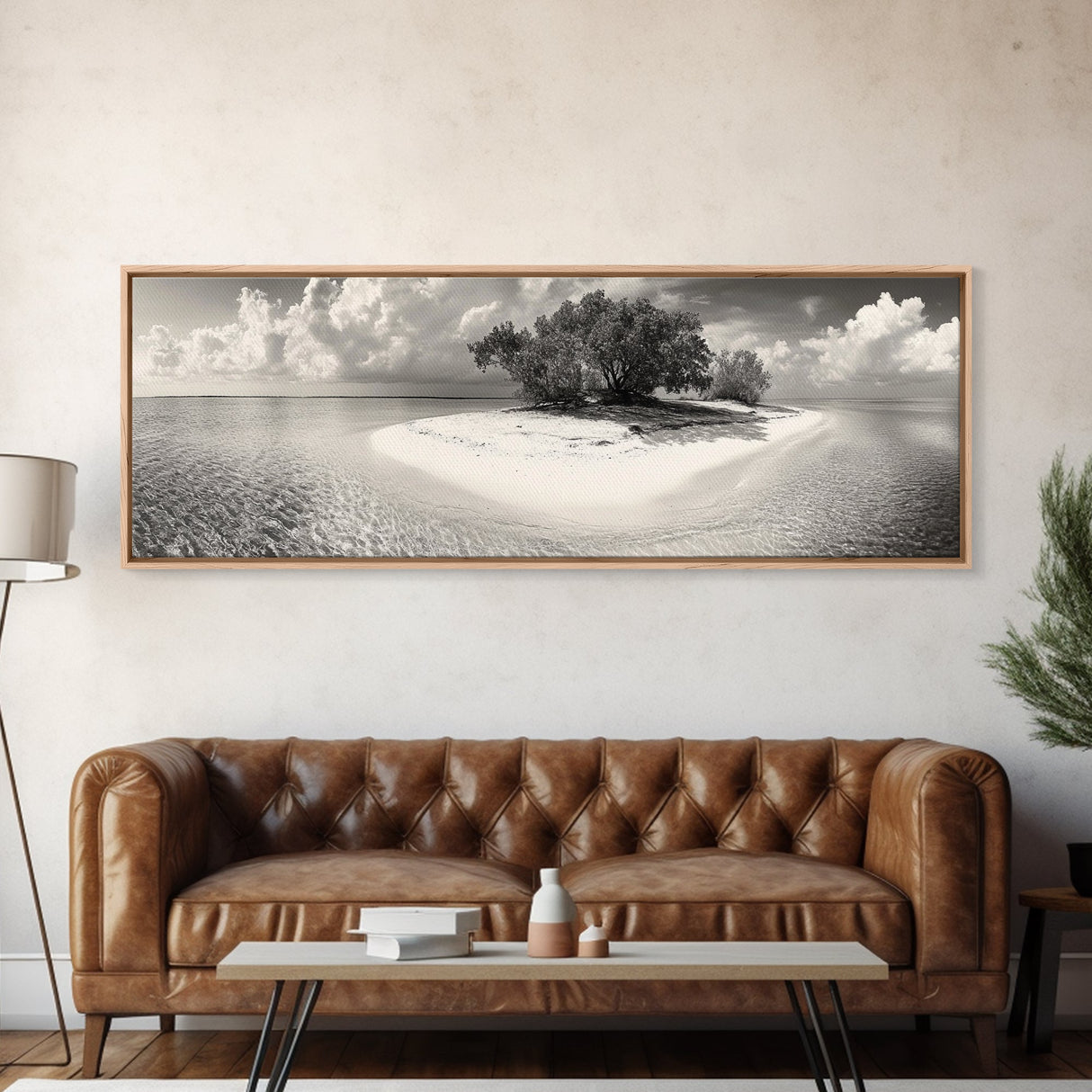 Remote Island Escape, Tranquil Shore, Ocean Oasis, Nature Seclusion, Framed Canvas Print, Coastal Wall Art, Bathroom Decor, Tropical Style