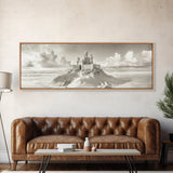 Fantasy Sand Castle, Seaside Kingdom, Dreamy Beach Scene, Magical Vibes, Framed Canvas Print, Kids Room Art, Whimsical Decor, Coastal Theme