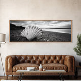 Shell on Shore, Monochrome Coastal, Canvas Print, Boho Wall Art, Bathroom Wall Decor, Natural Beach Aesthetic, Ocean Inspired Art