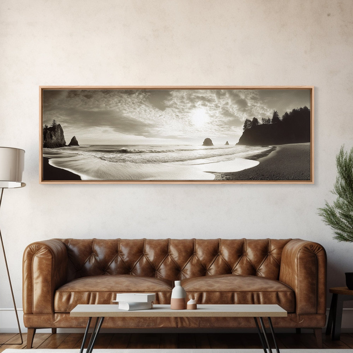 Seaside Cliff Sunset, Pacific Coast View, Canvas Print, Coastal Living Room Art, Modern Neutral Decor, Ocean Landscape Photography