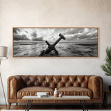Seaside Iron Anchor, Rustic Beach Print, Nautical Ocean Art, Framed Canvas Print, Moody Wall Decor, Coastal Living Room Art