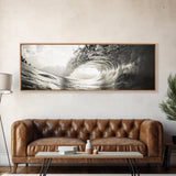 Ocean Barrel Wave, Surf Photography, Coastal Decor, Sepia Framed Canvas Print, Modern Beach House Bathroom or Living Room Wall Art