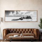 Scuba Gear, Deserted Beach, Ocean Explorer, Framed Canvas Print, minimalist beach decor, scuba diver gift, ocean wall art, travel lover art