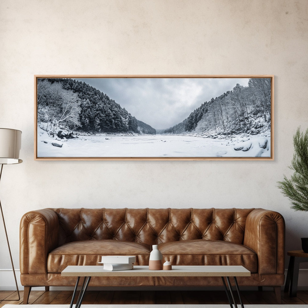 Snowy Pines, Winter Forest, Cold Wilderness, Framed Canvas Print, Christmas wall art, lodge decor, mountain retreat art, woodland art