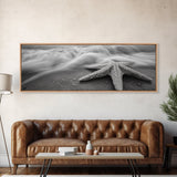 Starfish Closeup, Ocean Wave Motion, Coastal Macro Scene, Framed Canvas Print, minimalist beach decor, bathroom wall art, nautical vibe