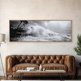 Stormy Waves, Ocean Fury, Tropical Housefront, Canvas Print, dramatic coastal decor, fall storm wall art, modern living room statement