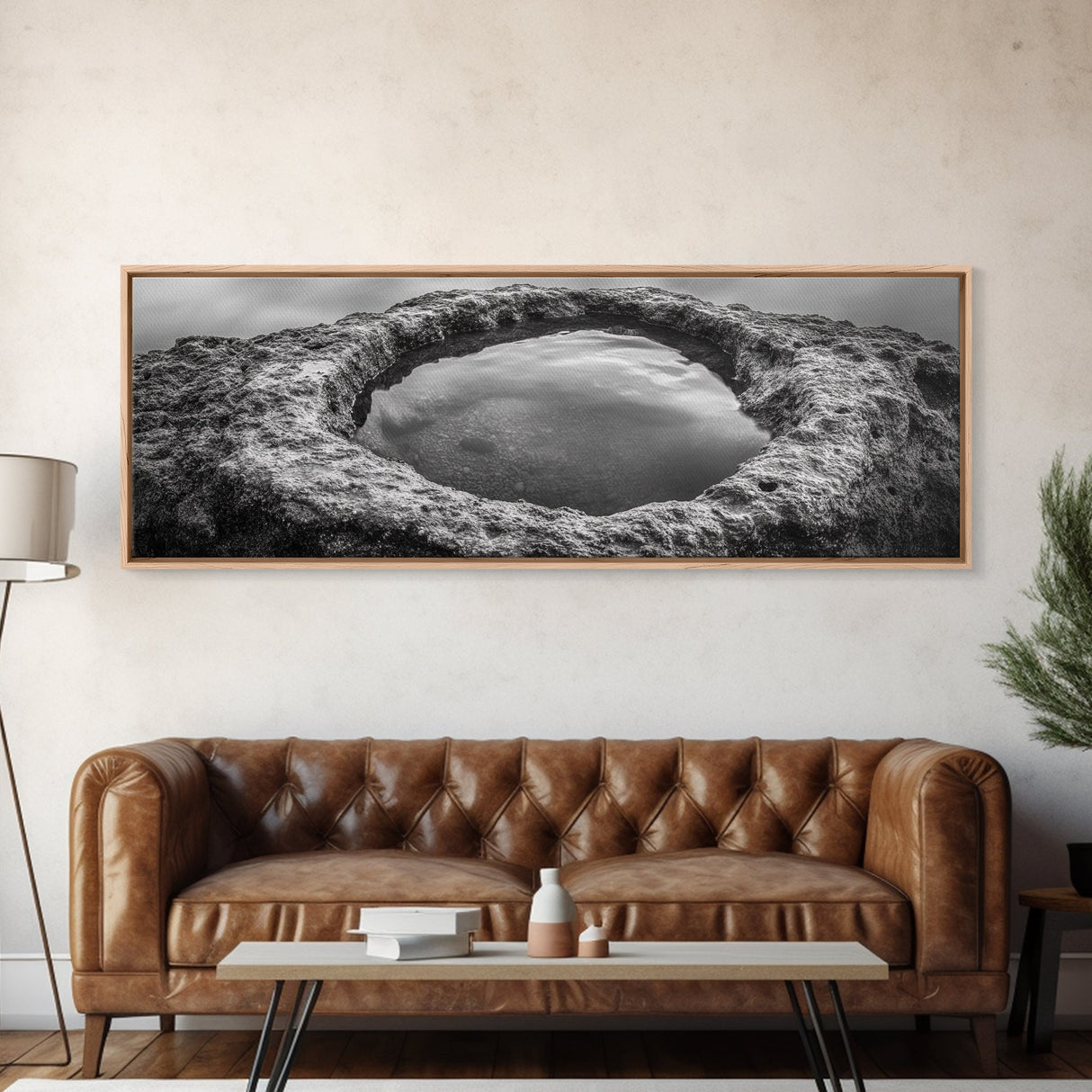 Tidal Pool Rock, Ocean Reflection, Earth Texture, Canvas Print, Zen Bathroom Wall Art, Natural Element Decor, Minimalist Photography