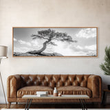 Lone Curved Tree, Zen Nature Print, Minimalist Landscape, Calming Decor, Framed Canvas Print, Bedroom Wall Statement